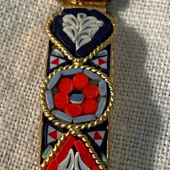 Vintage Italian Cloisonné Mosaic Link Bracelet in Gold Tone 1960’s - Picture 5 of 5